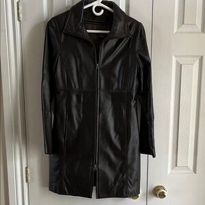 Danier Long Leather Jacket Full Zip-in Liner Espresso Brown  Size 2XS